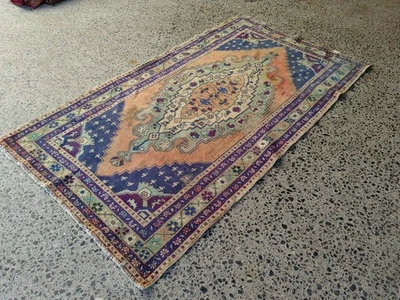 Alfombra turca vintage 4,4 x 8,3 pies | Alfombra medallón pastel | Lana hecha a mano Foto 1 de 4