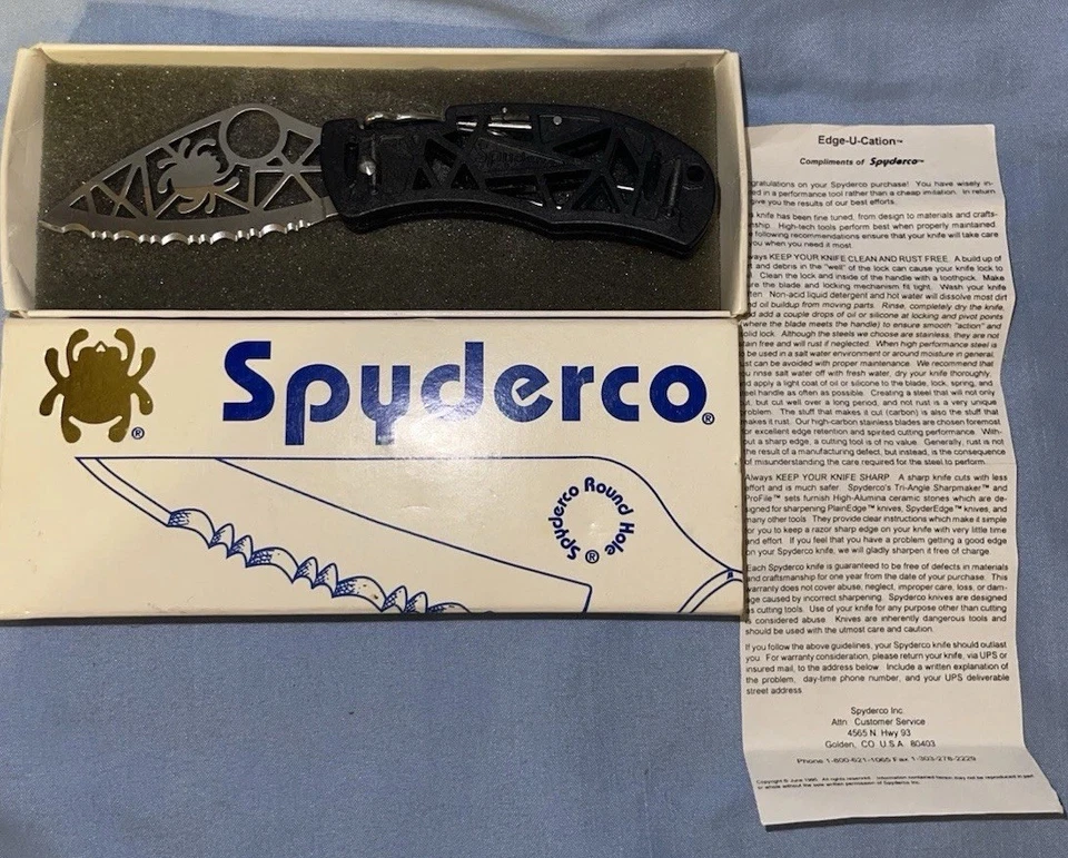 Rare DISCONTINUED Spyderco Knife C35 ' Q ' folding knife with box  - Image 1 of 4