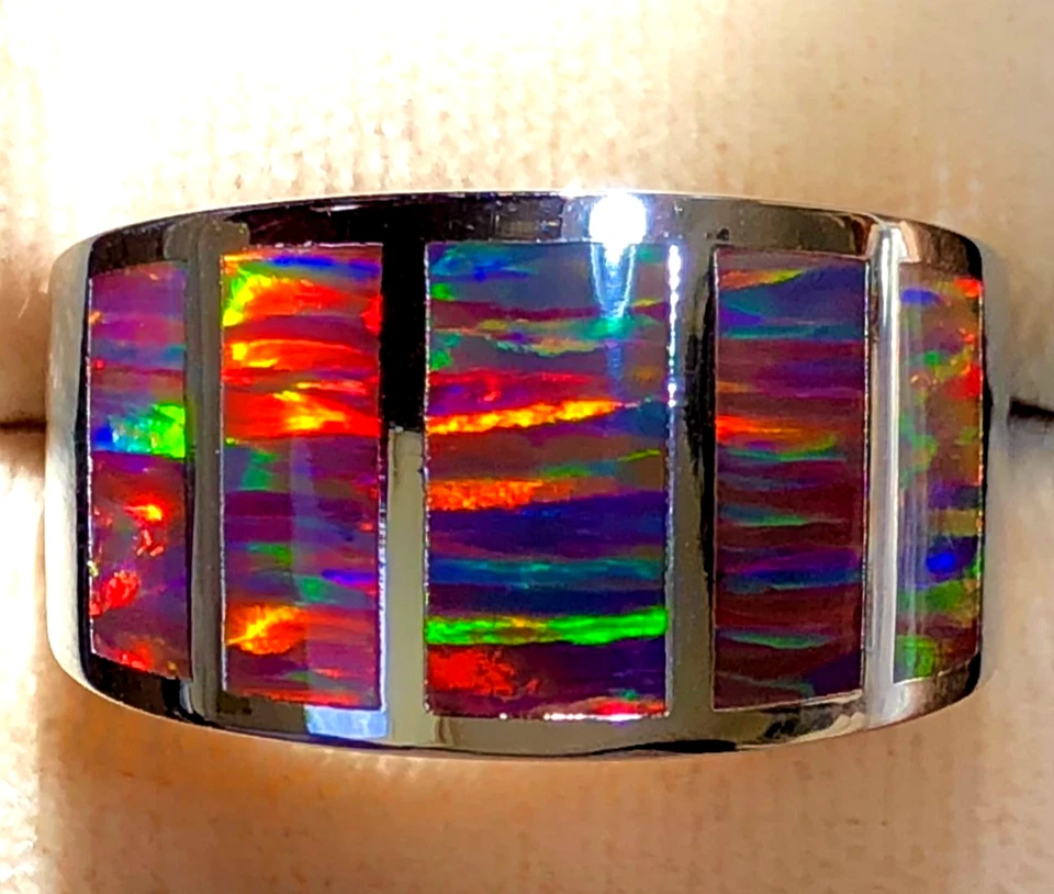 HANDSOME Sz 10 U Heavy Rock Red Black Fire Opal Men's ring VIDEO sterling 925 - Image 1 of 4