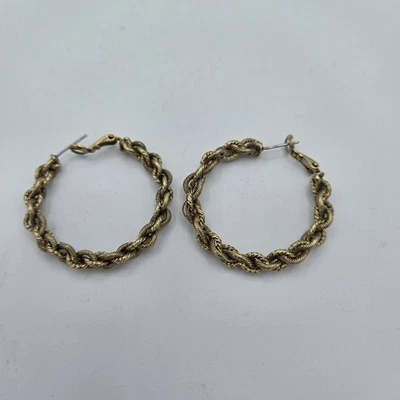 Premier Designs Antiqued Gold Tone Twisted Rope Hoop Earrings Fashion Jewelry - Image 1 of 2