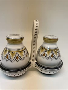 Deruta Italy Pottery Gialletti Giulio Dec Amano Signed Salt & Pepper /Caddy - Picture 1 of 16