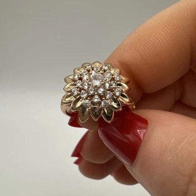 Anillo de oro laminado de 14 quilates flor gruesa circón blanco natural sello 585RG Foto 1 de 4