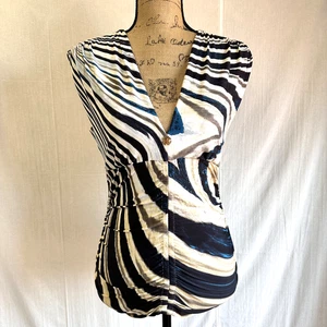 Roberto Cavalli Womens Black & White Abstract Print Stretch Top Blouse Sz 8/44 - Picture 1 of 12