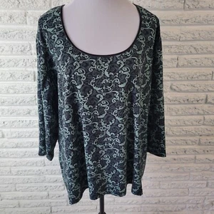 Apostrophe Womens Top 24W 26W Plus 3/4 Sleeve Blue Abstract Comfy Office Casual - Picture 1 of 9
