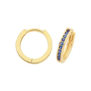 9ct Yellow Gold Sapphire Hoop Earrings British Made 375 Hallmark Brand New Boxed - Picture 1 of 3
