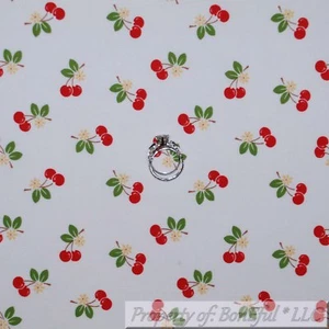 BonEful FABRIC FQ Cotton Quilt White Red Cherry Fruit Yellow Daisy Flower Food S - Picture 1 of 12