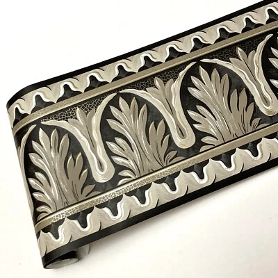 建筑 Ancathus Leaf Taupe 黑色金色裂纹壁纸边框 6.75 英寸高 — 第 1/4 张图片