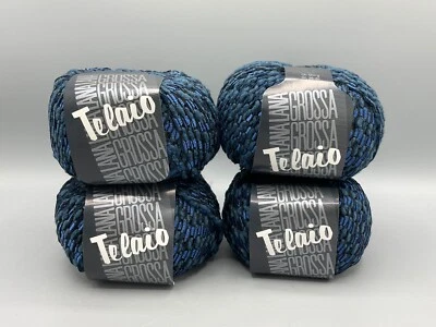 Lana Grossa Telaio Yarn Lot of 4 Blue Black 50% Virgin Wool 50% Poly Ribbon - Image 1 of 4
