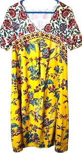 Maxi abito boho stampa floreale con maniche corte e scollo a V giallo taglia media - Foto 1 di 3