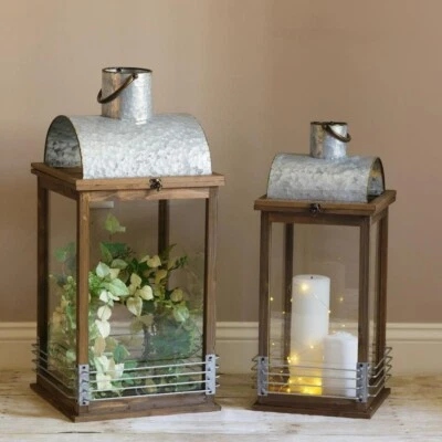 Rustic Lanterns in distressed wood and metal - SALE - Image 1 of 4