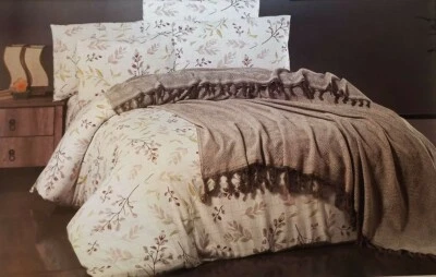 Kristal Decorative Bedspread Set, Leaf Double Brown - Image 1 of 2