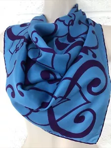 Vintage 1970's Jacqmar Scarf, SILK Vibrant Blue Purple Scroll 29”x29” VGC Signed - Picture 1 of 5