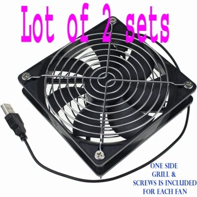 LOT 2 x Multipurpose Quiet 120mm USB Fan for Receiver DVR PS Xbox PC With GRILL - Image 1 of 4