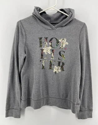 Hollister Sudadera con Capucha Suéter Mujer Talla Mediana Gris Floral Logo Foto 1 de 4