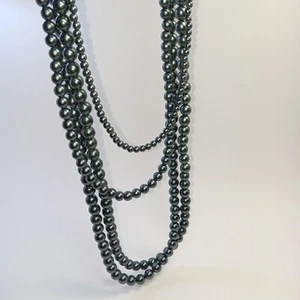 Layered Necklace Multi Strand Heavy Dark Gray Faux Pearl Beads 24" To 35" Long - Picture 1 of 5