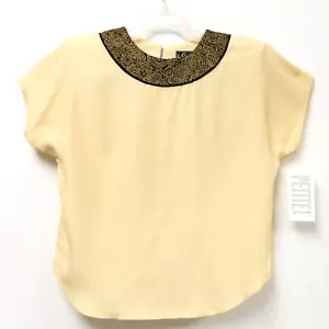 VTG Womens PETITE MEDIUM Rayon Top BLACK GOLD TRIM by Signet USA - Picture 1 of 9