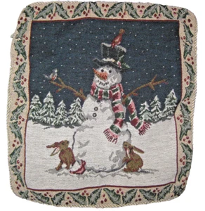 Gobelin Kissenbezug Kissenhülle Bezug Hülle Schneemann Wald Hasen Weihnachten - Bild 1 von 4