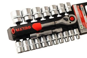 Selta 20pc 1/2in Dr 6pt Cr-V Socket Set:8-32mm, Ratchet Handle, Extension Bar - Picture 1 of 9