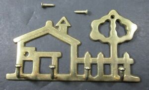 VTG 1960s Solid Brass Key Rack House Fence Tree 4 hooks Origional Box & Screws