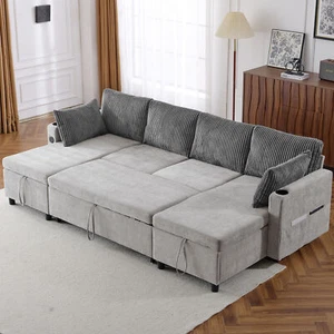 111.8" Sectional Sofa Pull-out Sofa Bed Versatile Sofa Sleeper with Large Storag - Picture 1 of 12