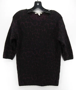 Gerard Darel Sweater Women 1 Small Black Purple Wool Pullover Leopard Print - Picture 1 of 10