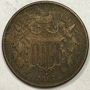 1867 DDO Double Die Obverse Two Cent Piece Almost Uncirculated AU Coin, Details - Picture 1 of 3