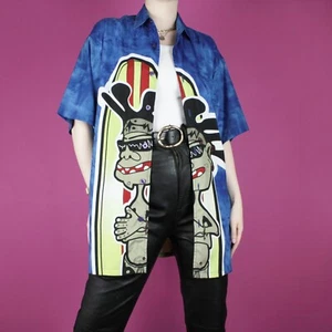 VINTAGE holiday 2000s y2k 90s mens beach blue surf dragon print shirt top medium - Picture 1 of 11