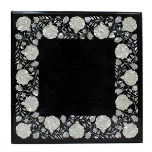 18" Side Marble Table Top Semi Precious Stones Pietra Dura Floral Inlay Work - Picture 1 of 1