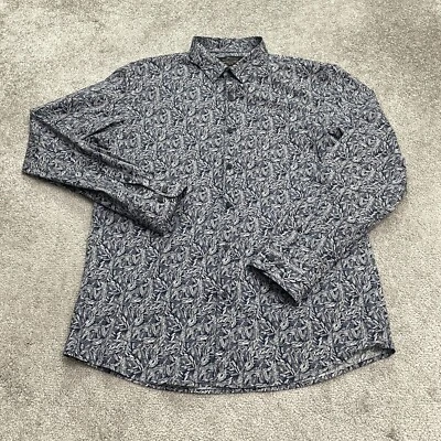 Camisa Marc Anthony Elastizada Calce Ajustado Con Botones Para Hombre Grande Azul Floral Informal Foto 1 de 4