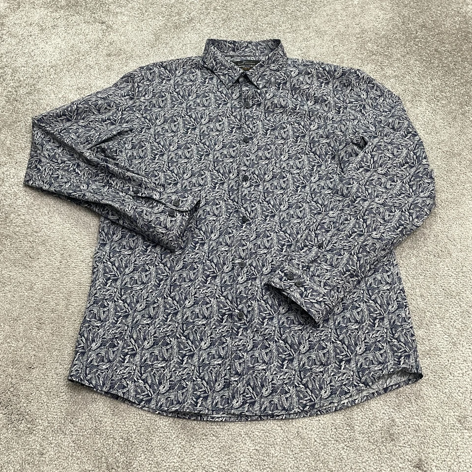 Рубашка Marc Anthony эластичная приталенная на пуговицах мужская большая синяя повседневная с цветочным рисунком - Изображение 1 из 4