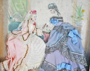 Antique French Fashion Shadow Box Print, Embellished Fabric Dress - Picture 1 of 12