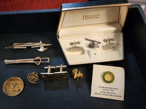 Lot Men’s Masculine Cuff Links Tie Clips Gold Tone Signed SWANK HICOCK Matching - Picture 1 of 7