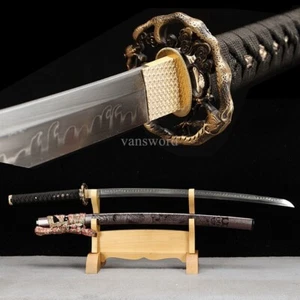 Real Japanese Katana T10 Steel Clay Tempered Brass Tsuba Samurai Sword Full Tang - Picture 1 of 12