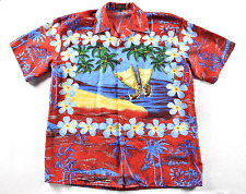 Big Brother Mens Hawaiian Camp Shirt Red Boats Floral Pattern Button Up Size XL