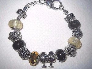 Weinliebhaber Euro Bettelarmband 7,9 Zoll Trauben Gold Schwarz Silber Ranken Geschenk - Bild 1 von 5