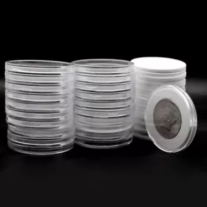 20 Clear Plastic Coin Capsules Case Silver Eagle JFK half Dollar Bitcoin Gasket - Picture 1 of 2