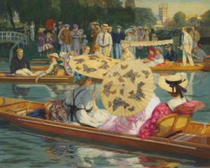 Punting on the Thames | Raimund Germela | Victorian London River Print - Picture 1 of 9