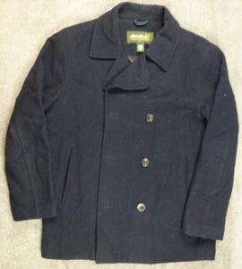 Eddie Bauer Jacket Men Wool Blend Peacoat Coat Navy Blue Double Breasted Large - Picture 1 of 12