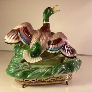 Vintage 1950's Maddux Ceramic Duck TV Lamp / Planter with Metal Base - Works - Picture 1 of 14