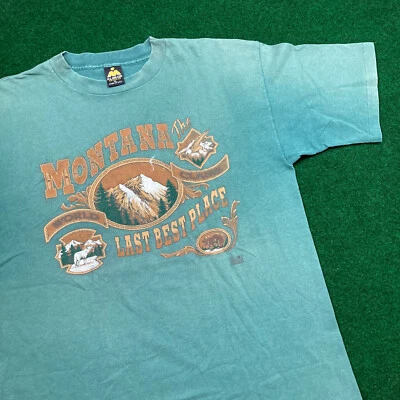 Camisa Montana De Colección Para Hombres XL Verde 1994 Desteñida Águila Calva Lobo Naturaleza Años 90 EE. UU. Foto 1 de 4