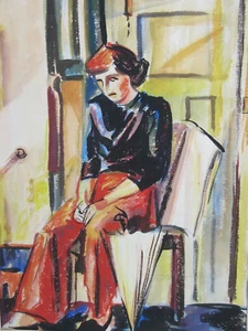 original vintage 1950er MITTE DES JAHRHUNDERTS HENRY LEWIS GEMÄLDE OREGON FRAU PORTRAIT - Bild 1 von 11