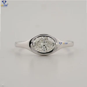 Anello Diamanti 0,95 TDW Taglio Ovale Donna Coltivato in Labria Argento 925 - Foto 1 di 4