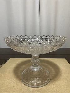 Antique EAPG King Fine Cut & Block Clear Glass Compote c.1886 Sawtooth 5.5 X 7” - Picture 1 of 21