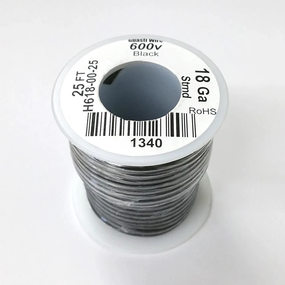 H618-00-25 25 ft 18 AWG NEGRO aparato trenzado y cable marino 600 V UL1015 105C Foto 1 de 1