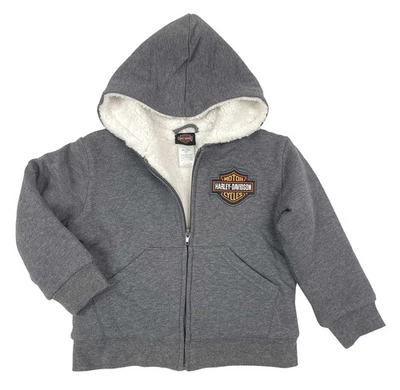 Harley-Davidson Little Boys' Bar & Shield Sherpa内衬羊毛拉链连帽衫,灰色 — 第 1/2 张图片