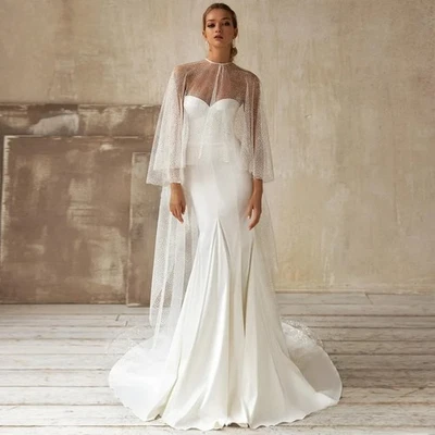 Elegant Mermaid Wedding Dresses Off Shoulder Sleeveless with Shawl Bridal Gowns - Image 1 of 4