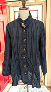 Ali Miles Damen Gr. L Hemd mit Knopfleiste strukturiert blau Muster Holzknöpfe - Bild 1 von 7