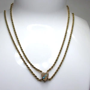 Doppelkette Halskette goldfarben mit Herz & 3 blau - Bild 1 von 3