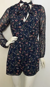 BCBGENERATION Semi Sheer Long Sleeve Neck Tie One-piece Romper Small Floral - Picture 1 of 7