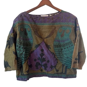 Vintage Boho Owl Print Top India Simran M. Polo & Co. One Size Rare Artsy - Bild 1 von 8